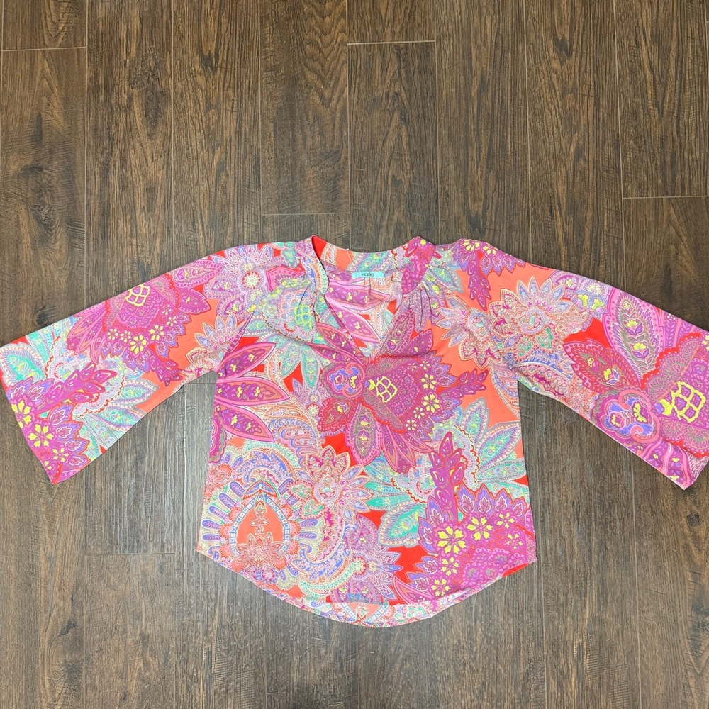 KARLIE MULTICOLOR FLORAL PAISLEY PURPLE PINK YELLOW BLUE GREEN BELL SLEEVES